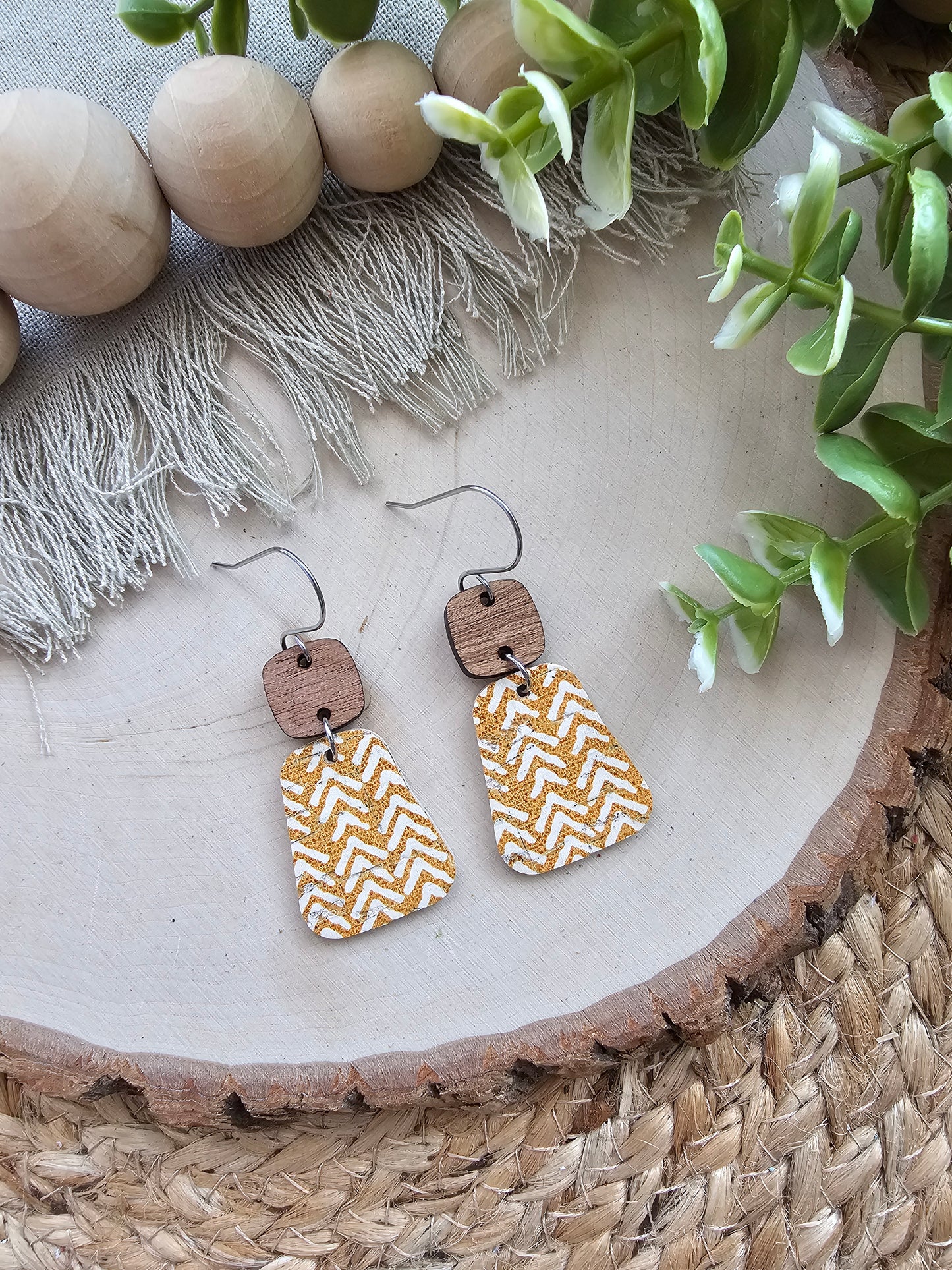 Mustard Broken Chevron Rounded Trapezoid Earrings