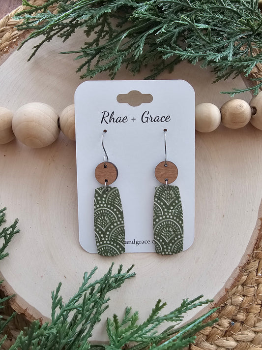 Kale Green Boho Arches Bar Earrings