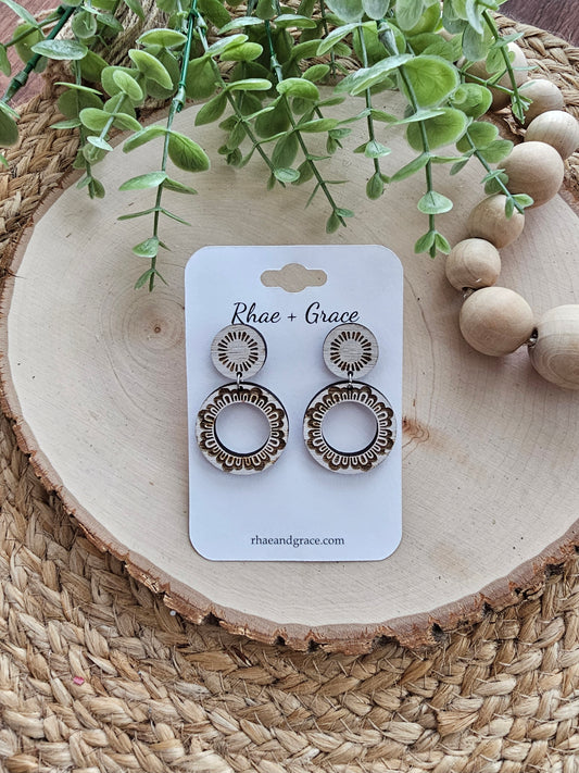 Whitewashed Art Deco Wood Hoop Earrings