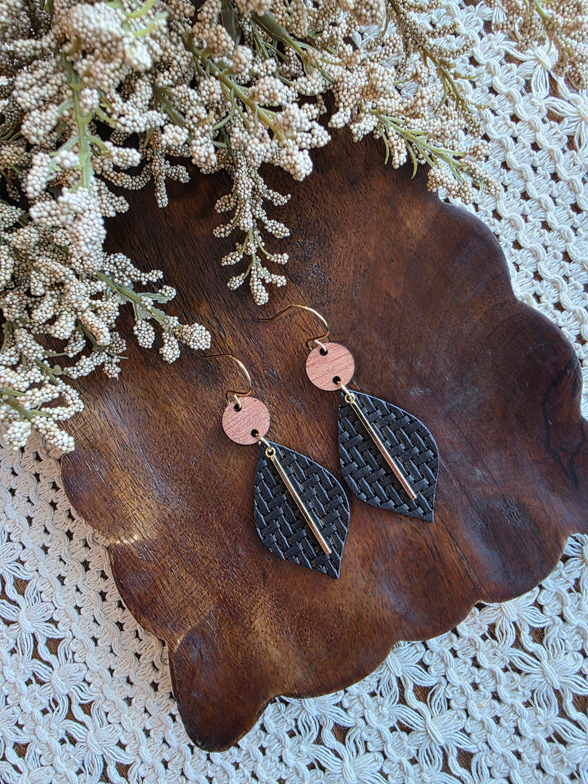 Black Woven Pointed Petal Earrings