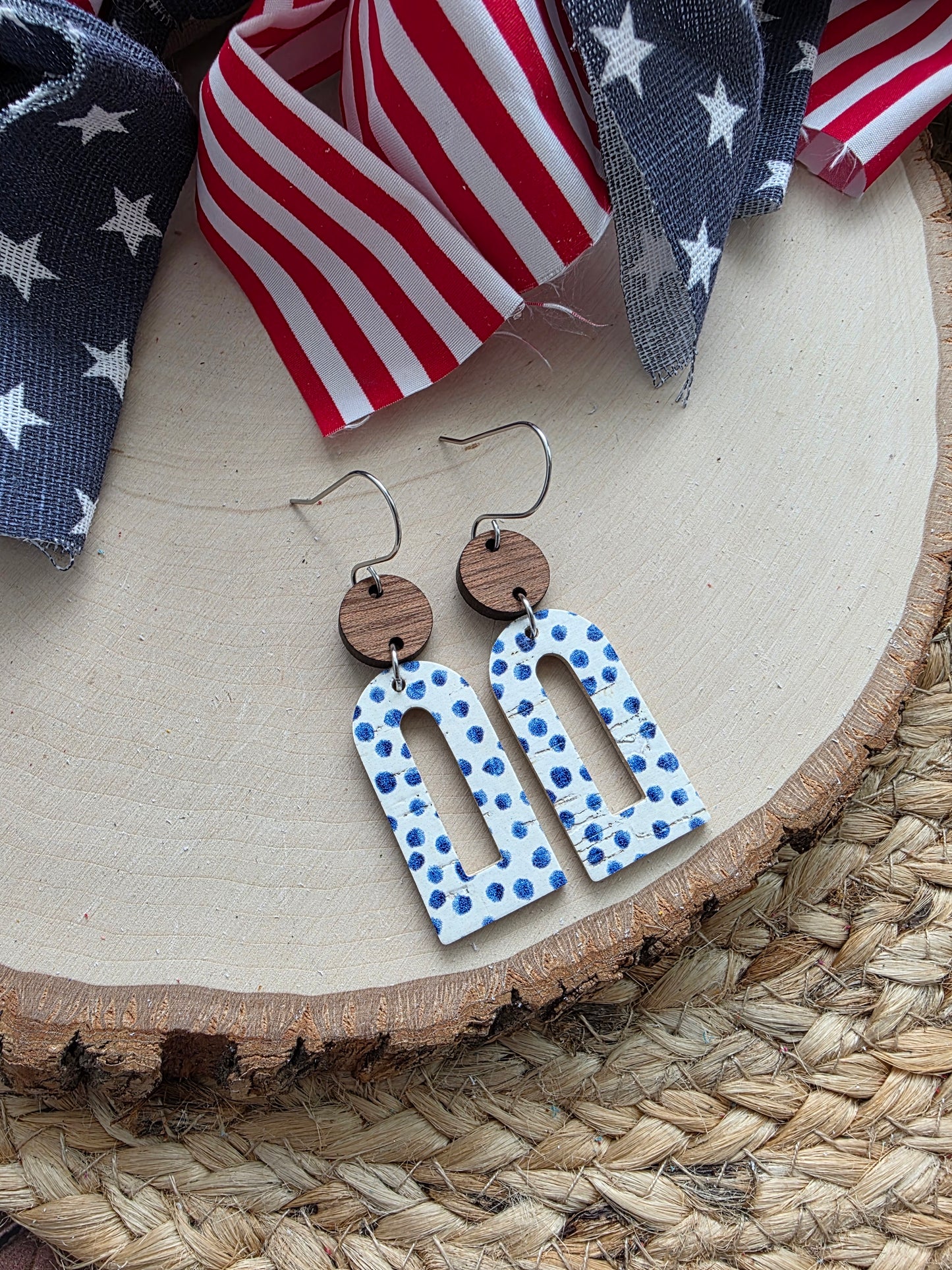 White & Blue Dotted Window Arch Earrings