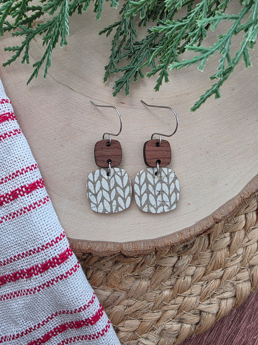 Neutral Knit Rounded Square Earrings