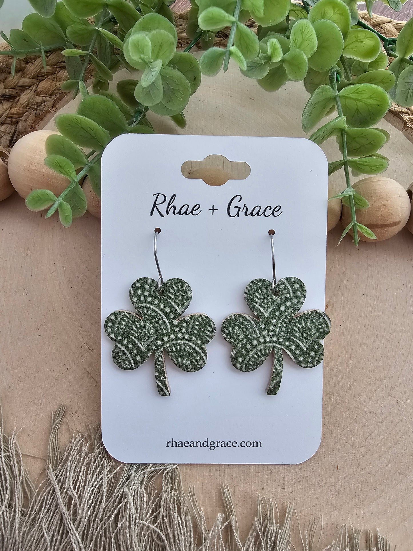 Kale Green Shamrock Earrings