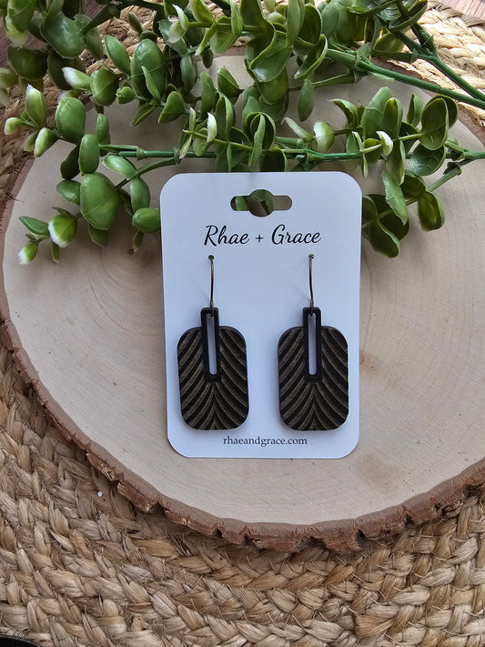 Black Stained Wood Paddle Earrings