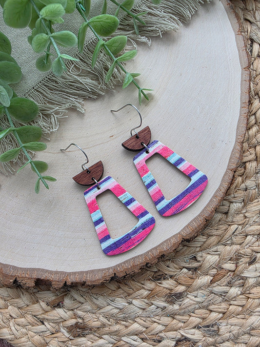 Pink & Purple Striped Open Trapezoid Earrings