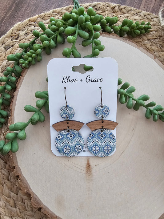 Blue Tile Circle Earrings