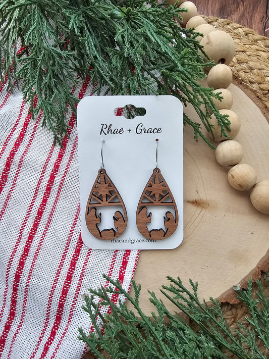 Nativity Silhouette Wood Teardrop Earrings