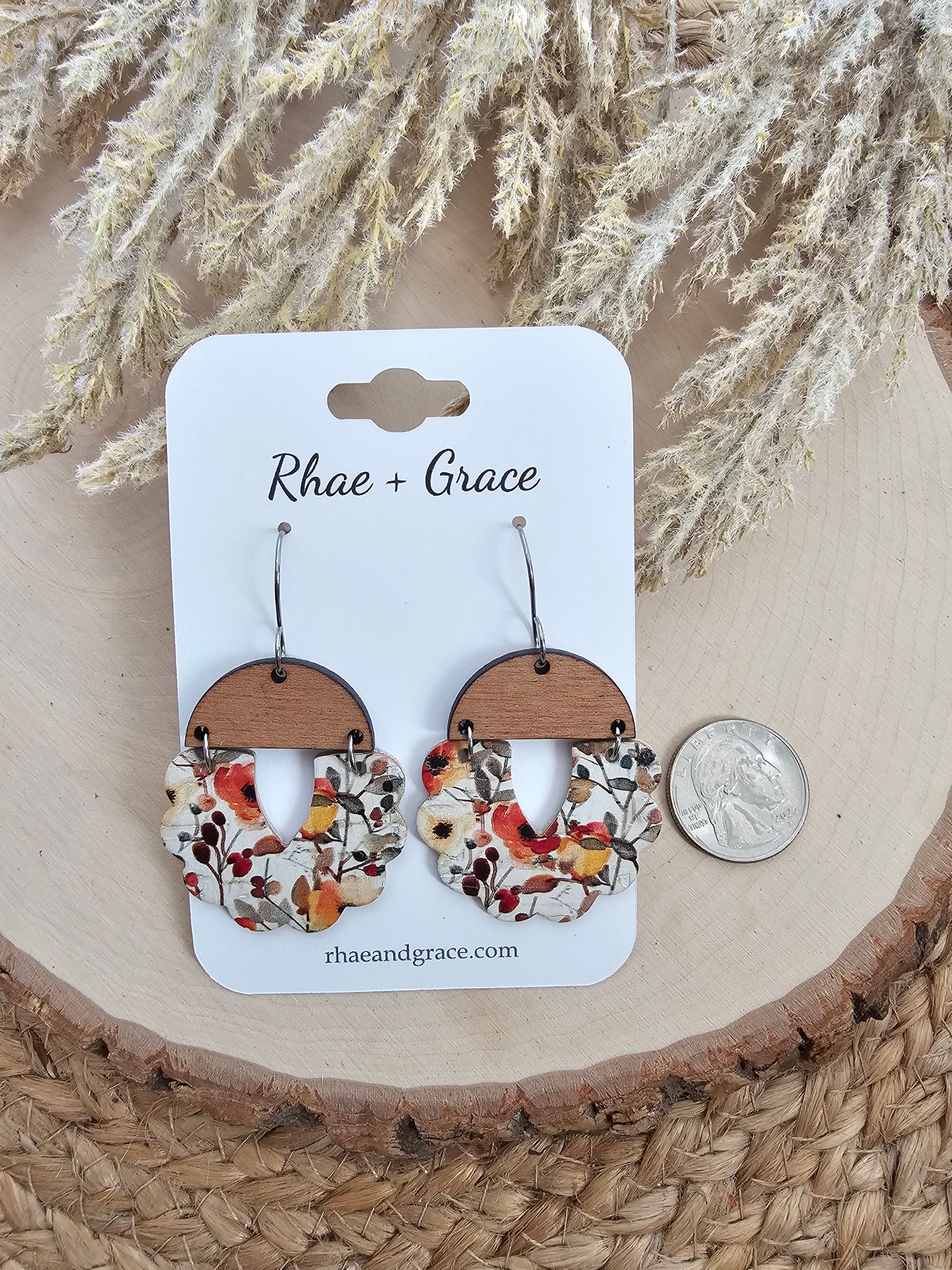 Autumn Watercolor Floral Scallop Earrings