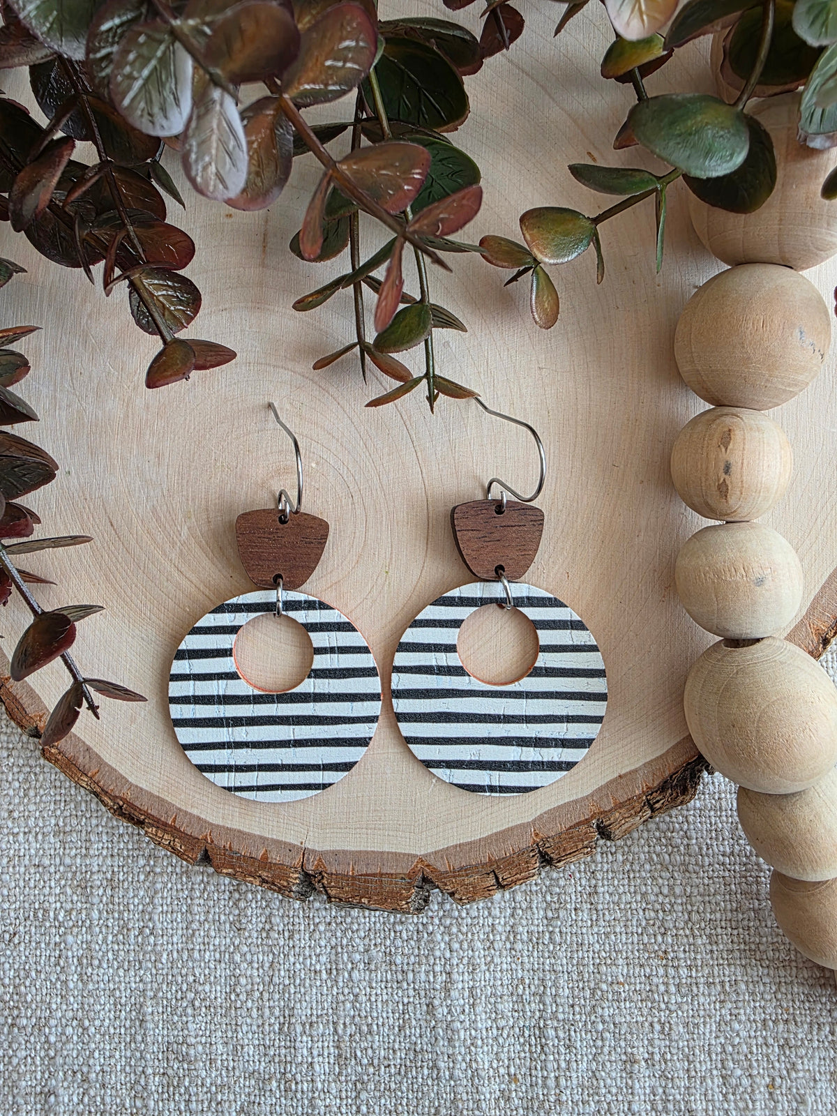Black & White Striped Circle Cutout Earrings