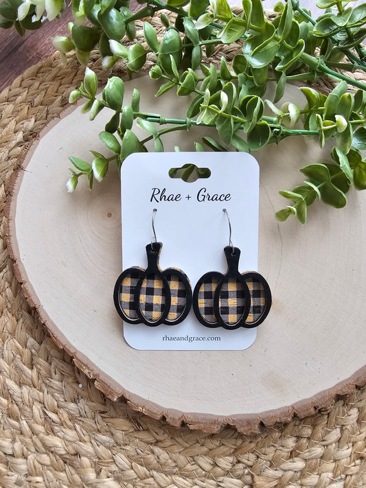 Bumblebee Plaid Pumpkin Earrings