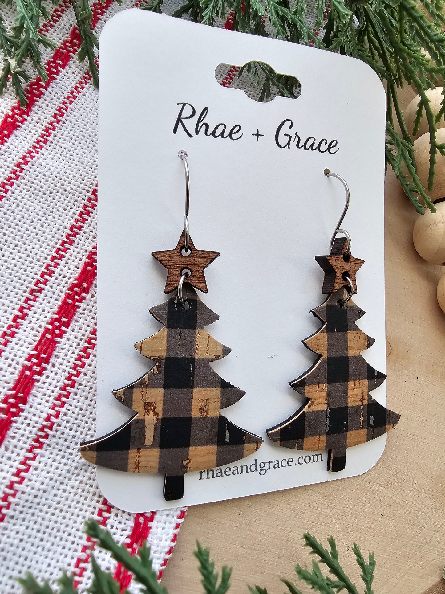 Buffalo Plaid Christmas Tree Earrings