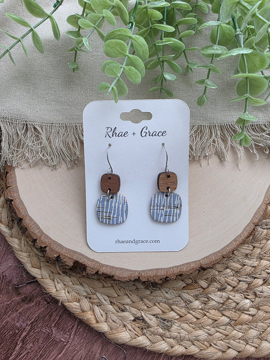 Light Blue & Cream Rounded Square Earrings