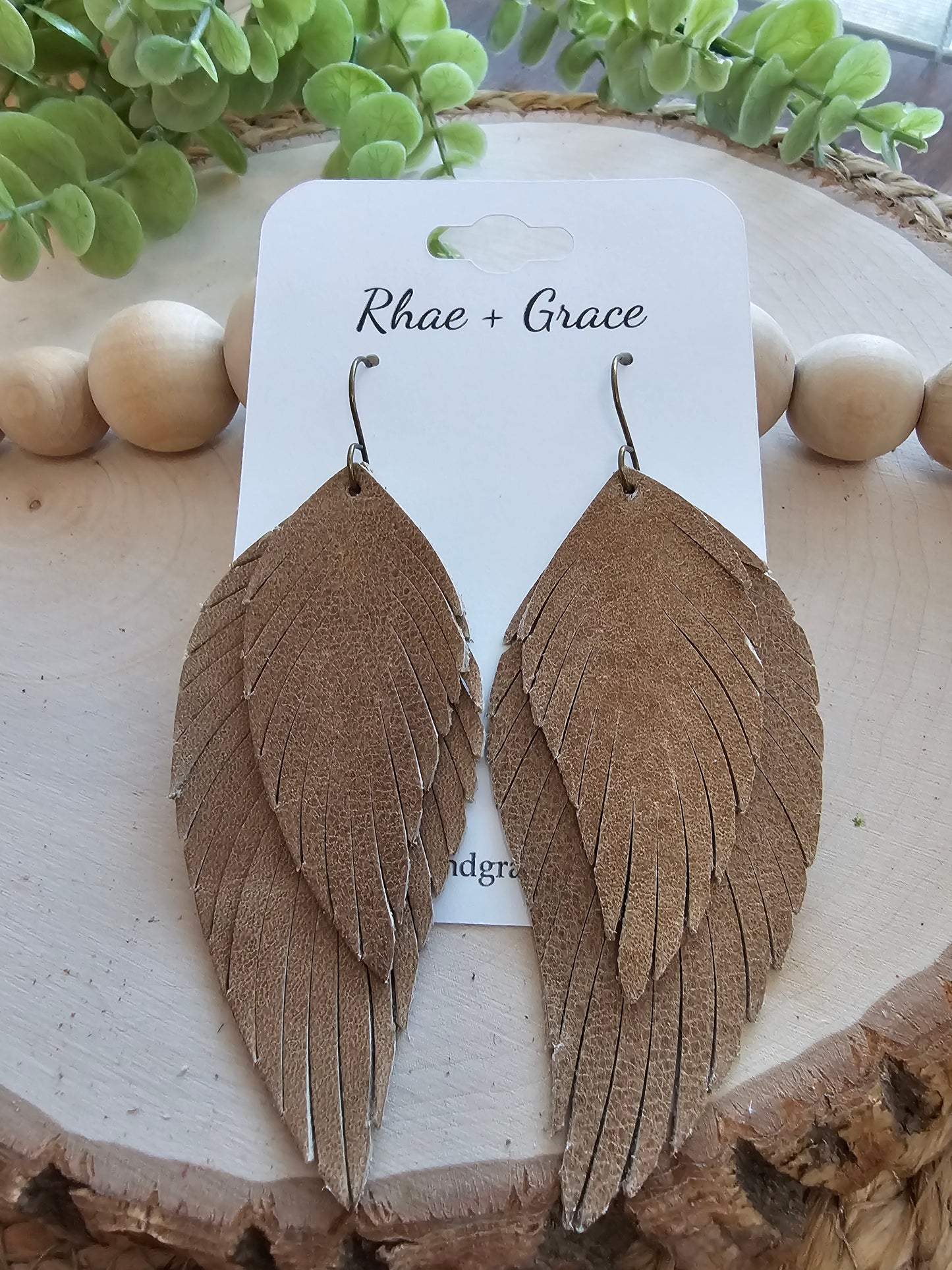 Camel Brown Boho Fringe Feather Earrings