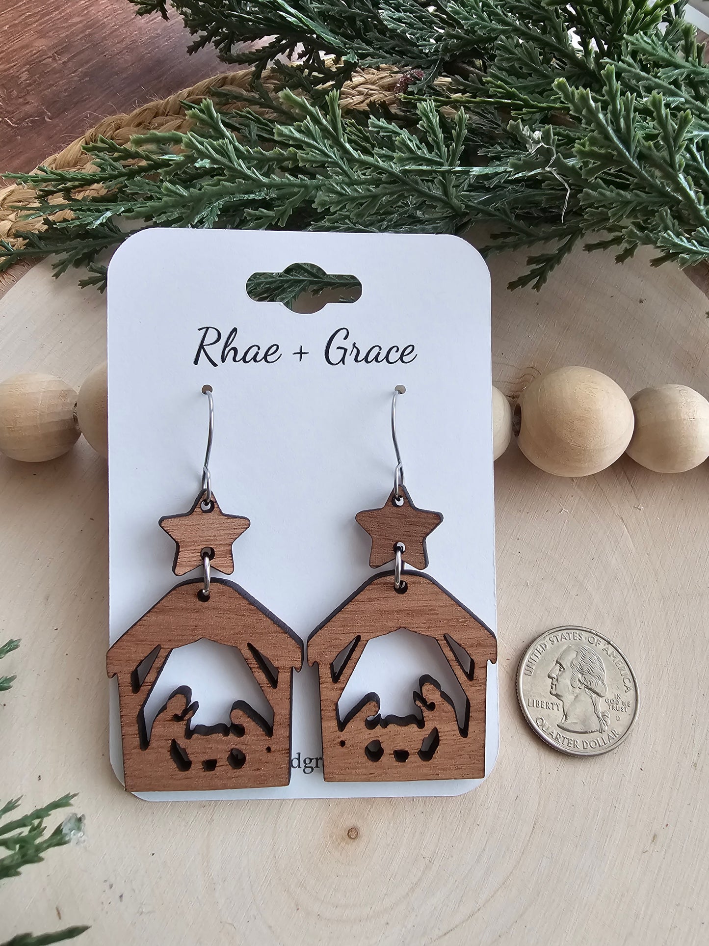 Nativity Scene Wood Earrings