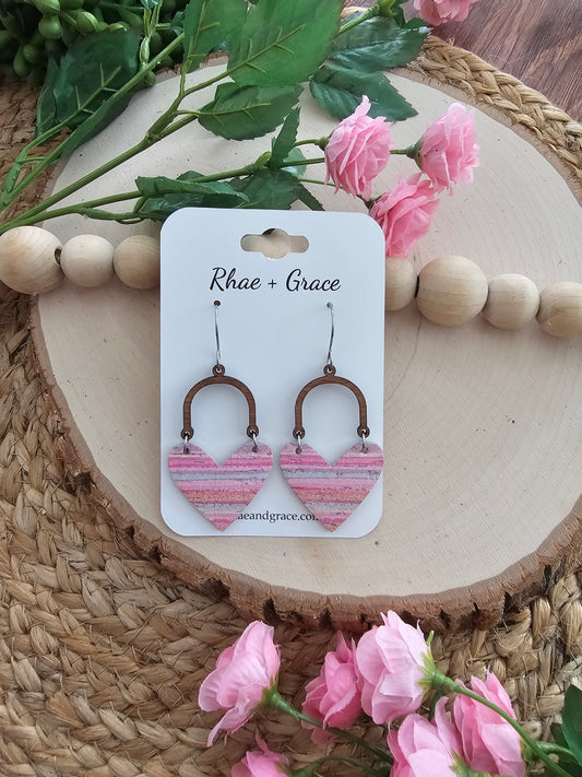 Cotton Candy Striped Arched Heart Earrings