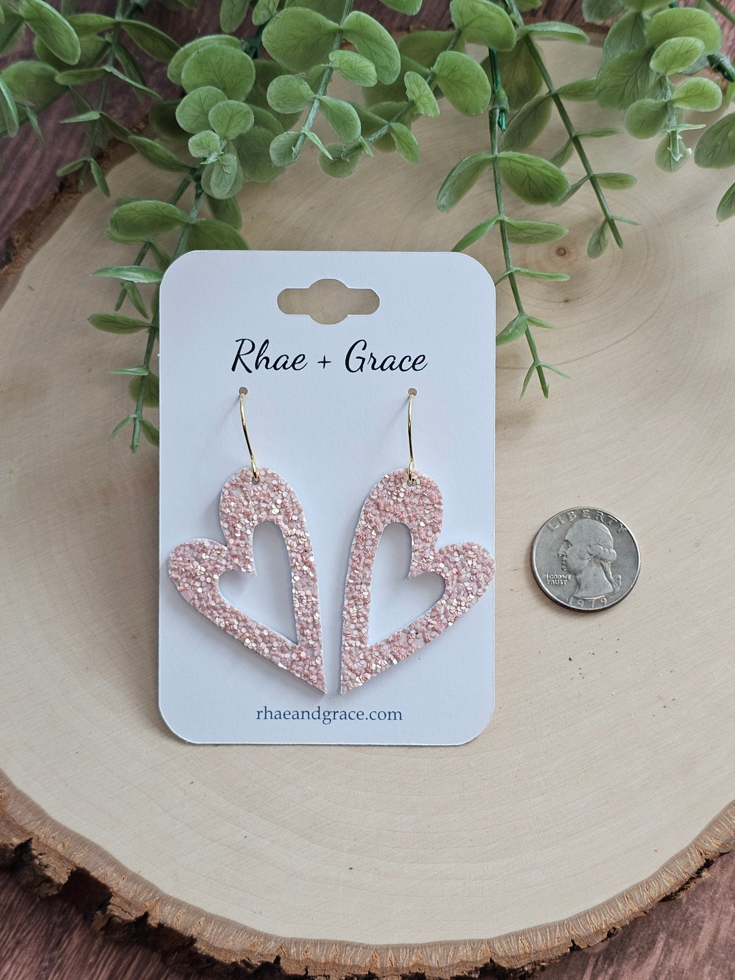 Soft Pink Glitter Open Heart Earrings