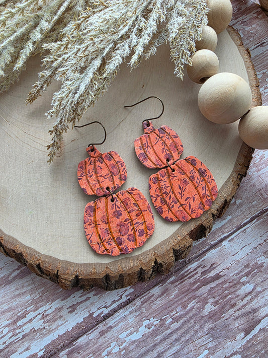 Orange Wildfire Floral Stacked Pumpkin Earrings