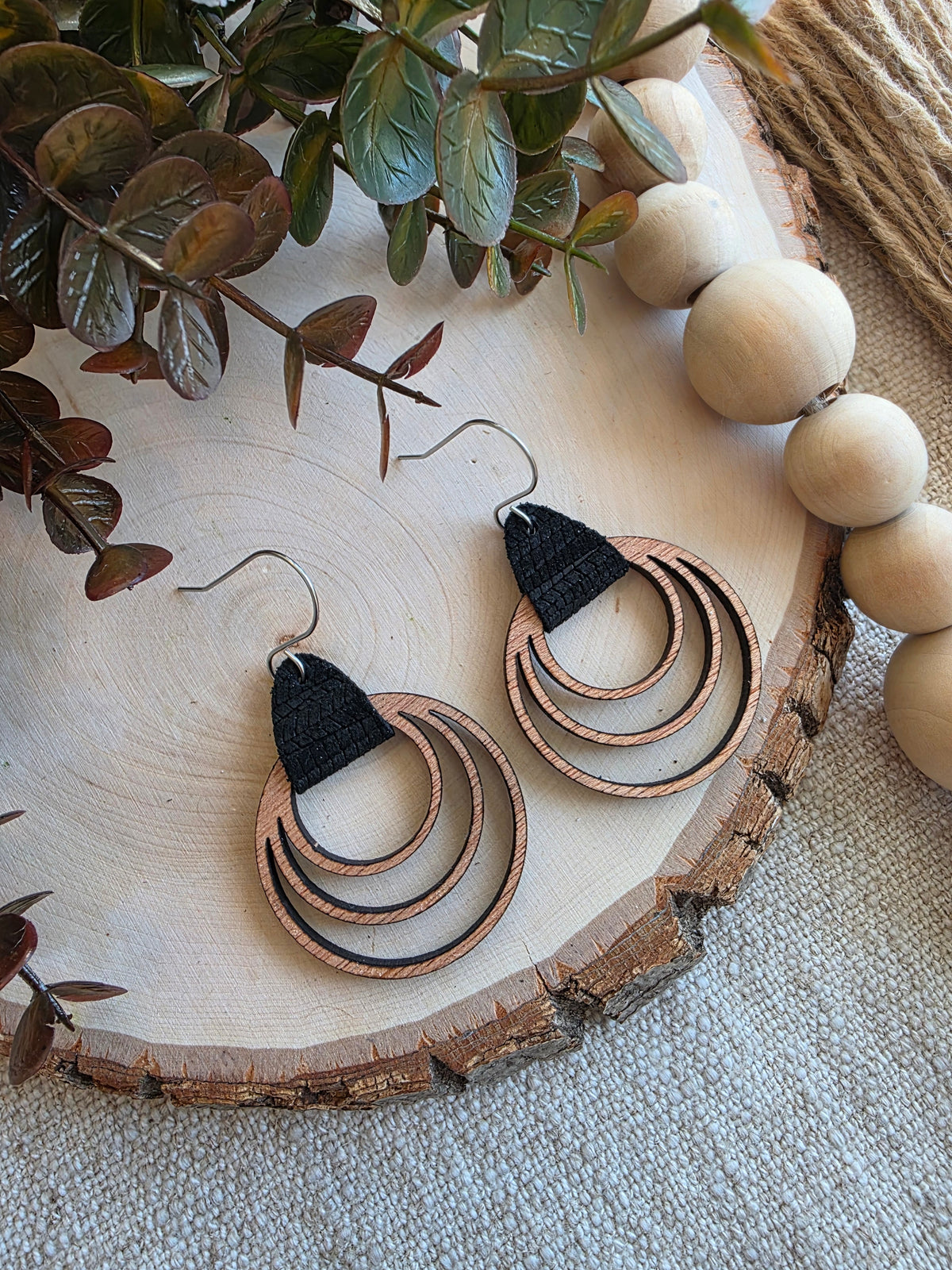 Black Triple Hoop Earrings