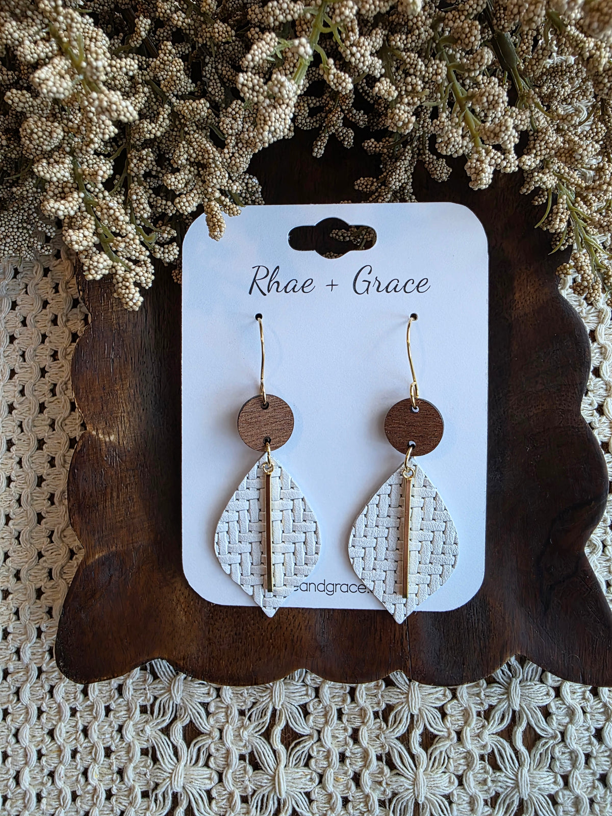 White Woven Pointed Petal Earrings
