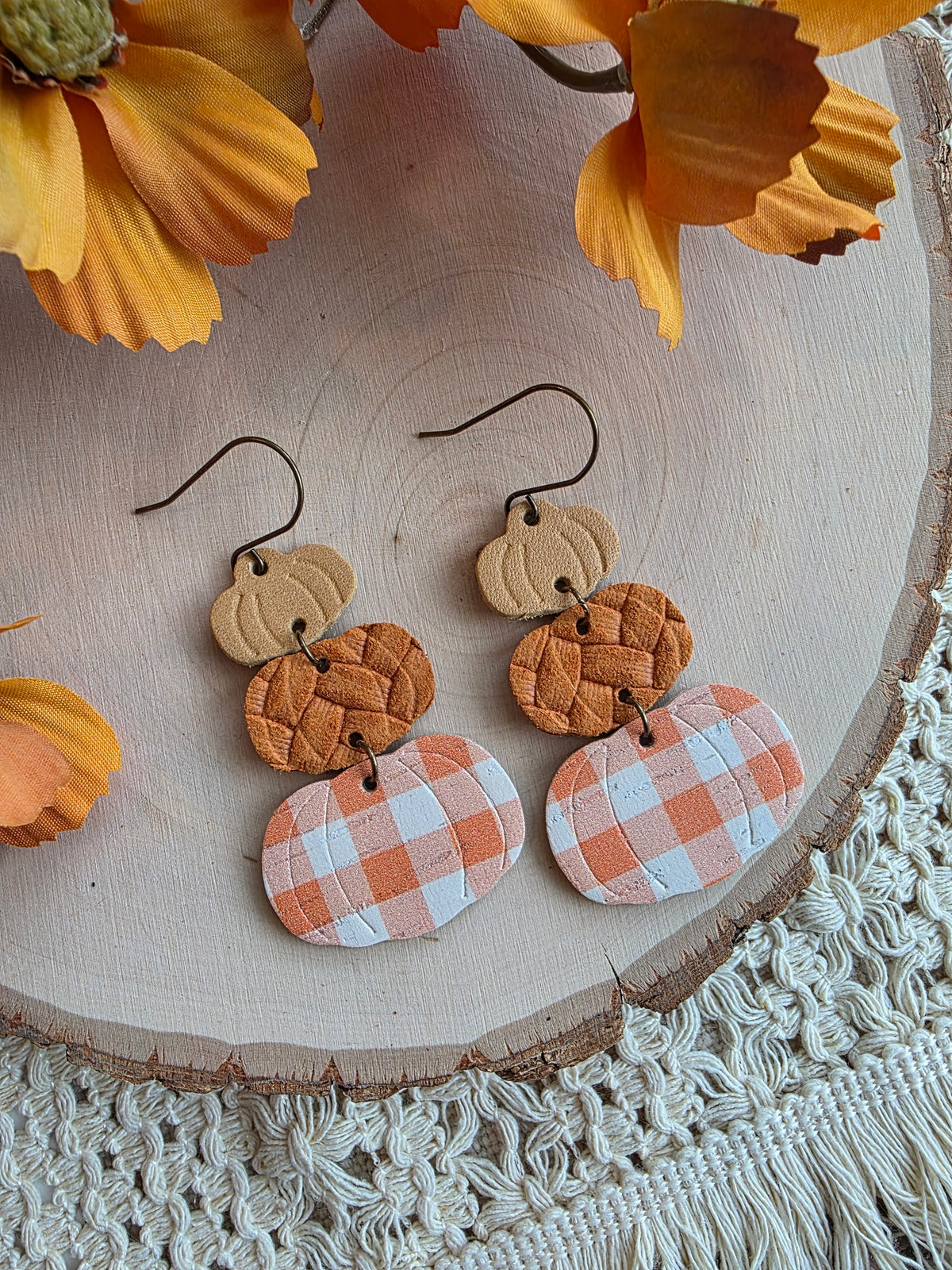 Pumpkin Stack Earrings - Orange Gingham