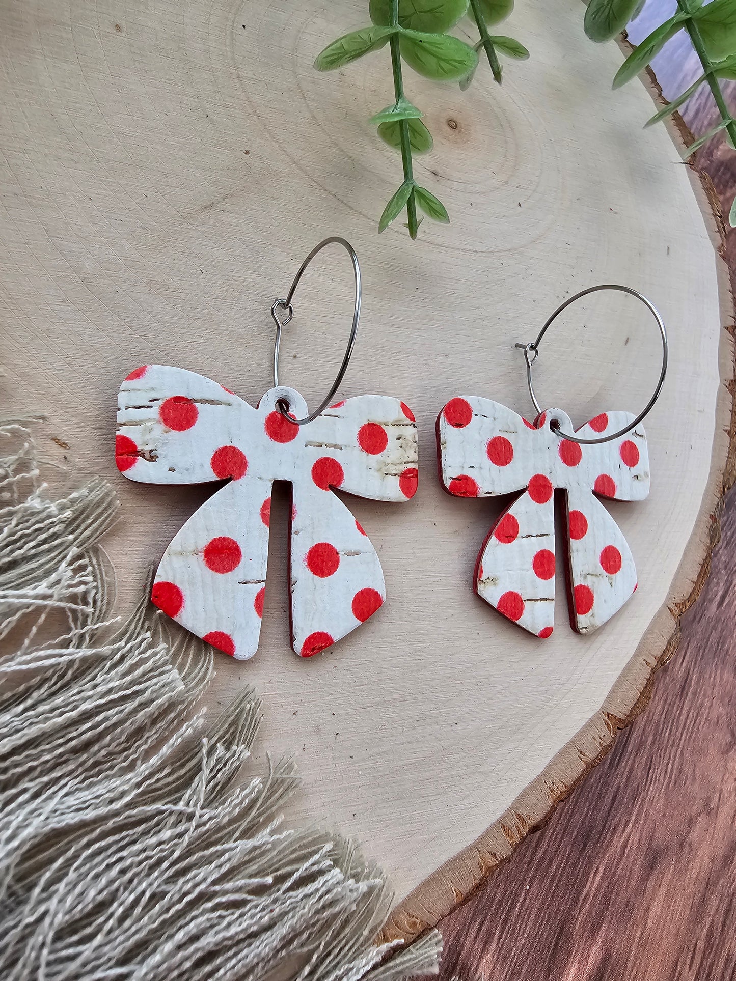 Red & White Polka Dot Bow Earrings