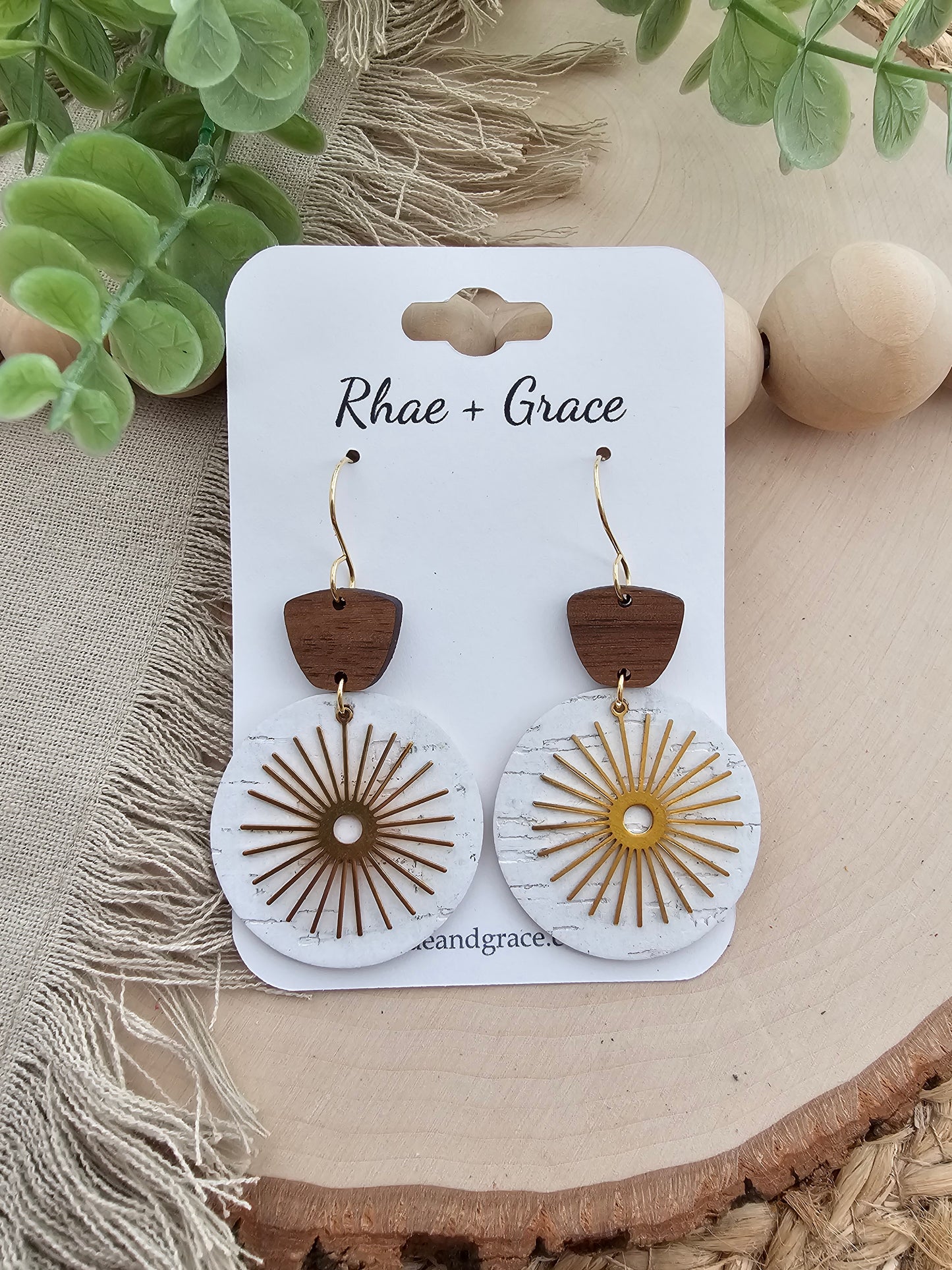 White Birch Bronze Burst Circle Earrings