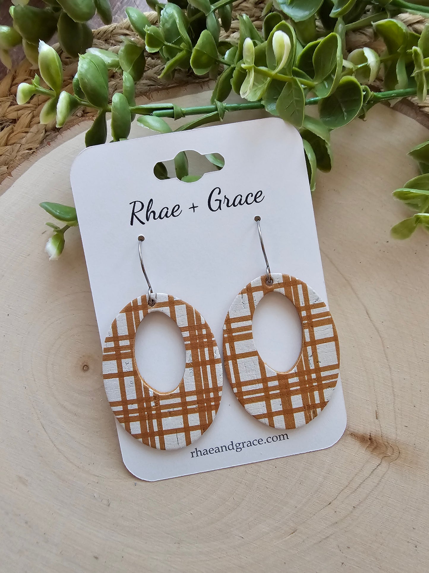 Autumn Plaid Chunky Oval Earrings