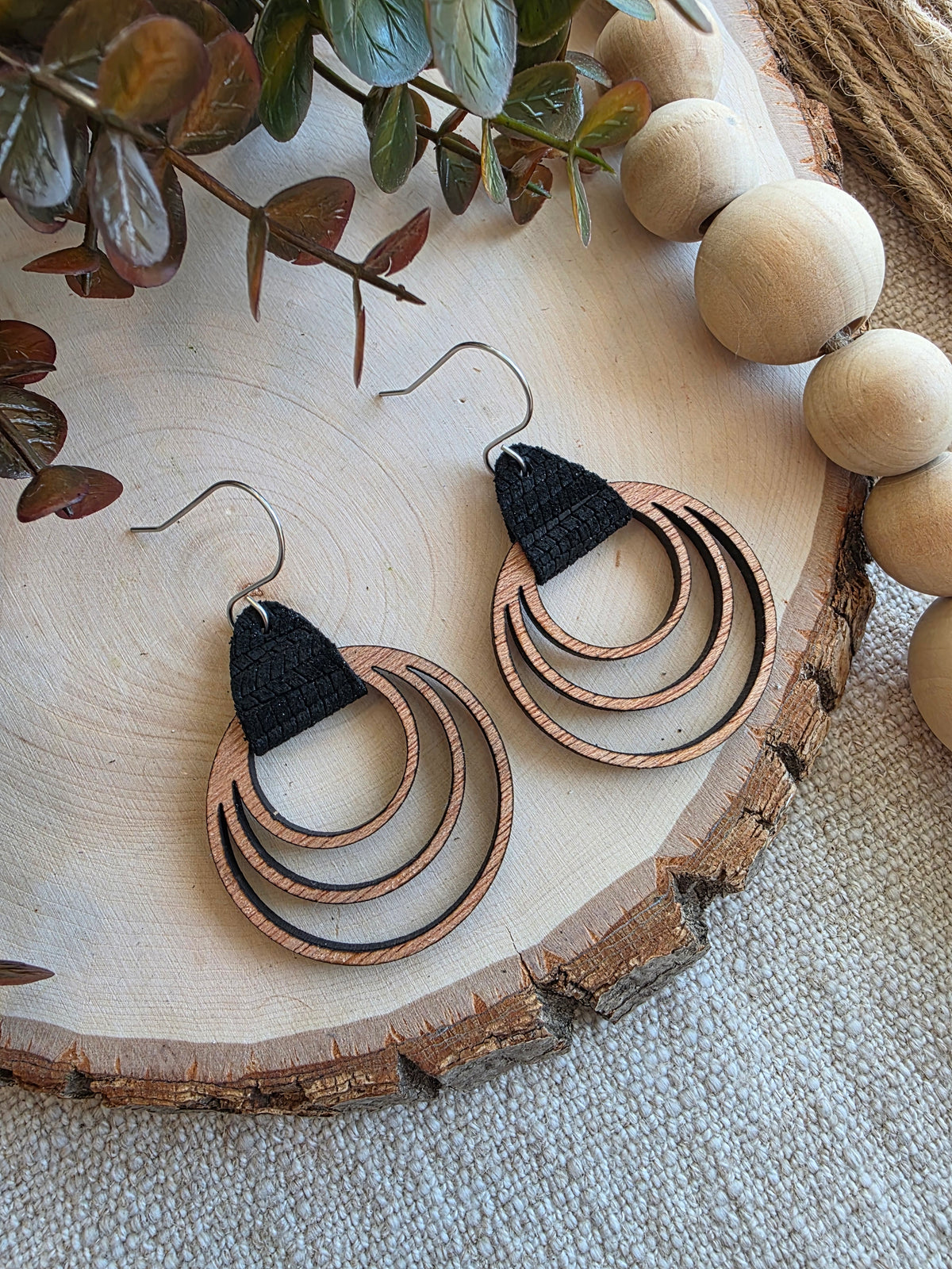 Black Triple Hoop Earrings