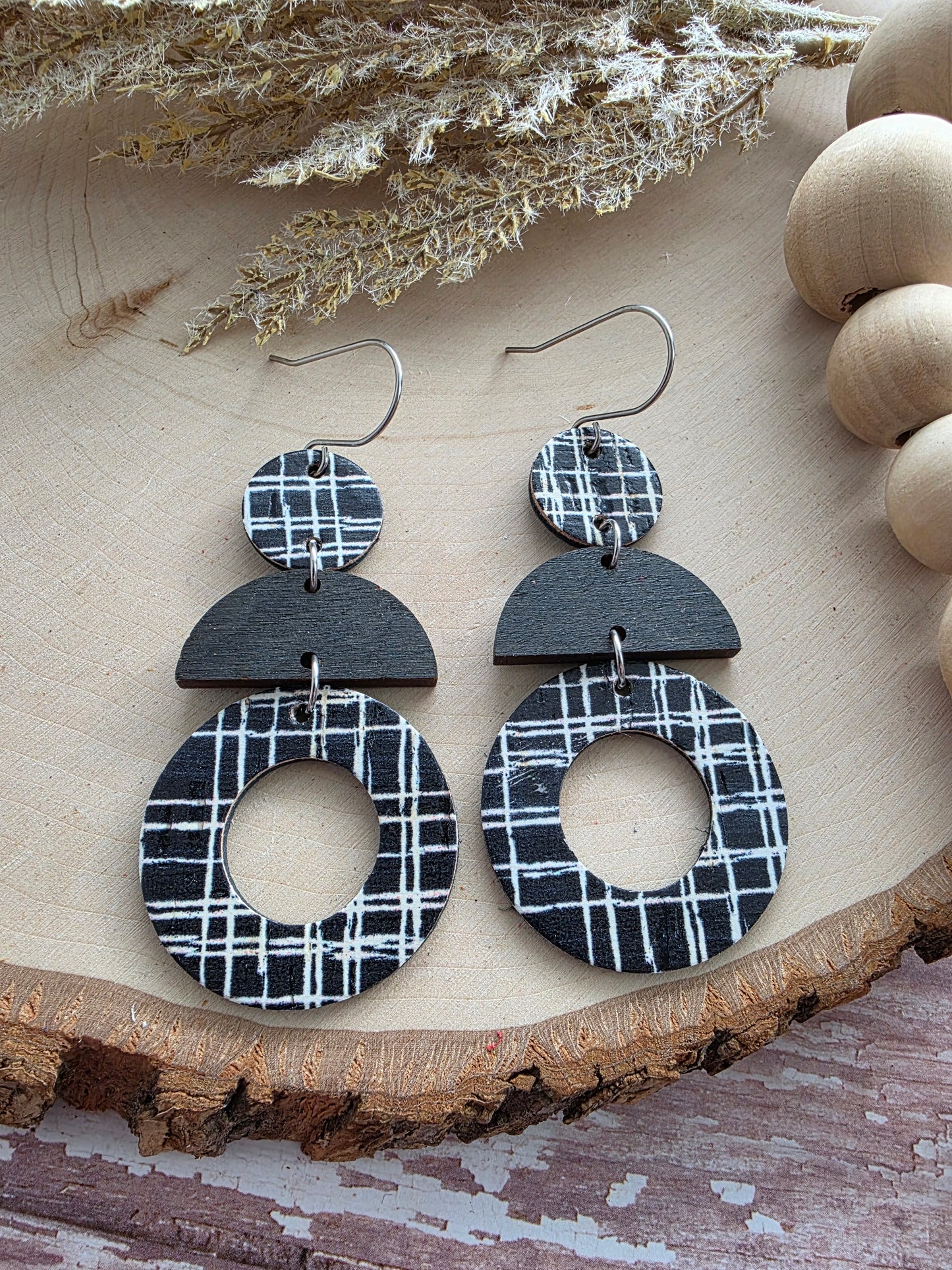 Black & White Criss-cross Geometric Circle Stacked Earrings