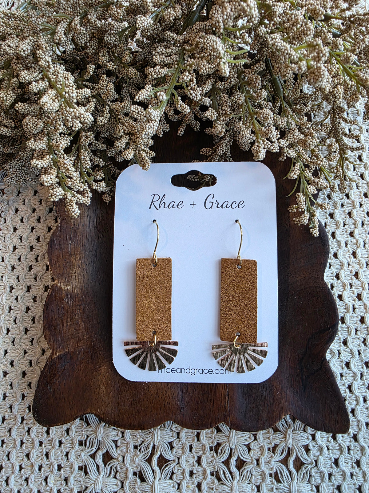 Brown & Gold Sunray Bar Earrings