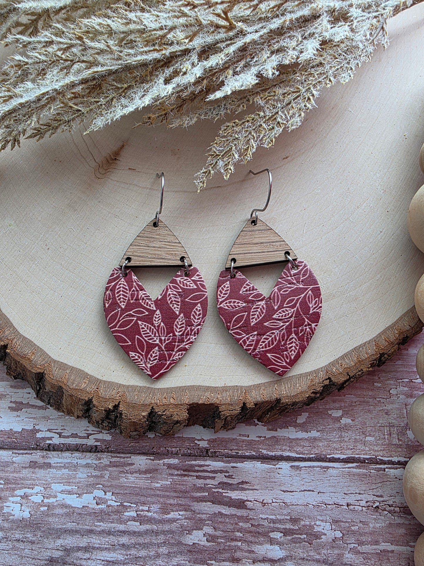 Burgundy Branches Swoop Earrings