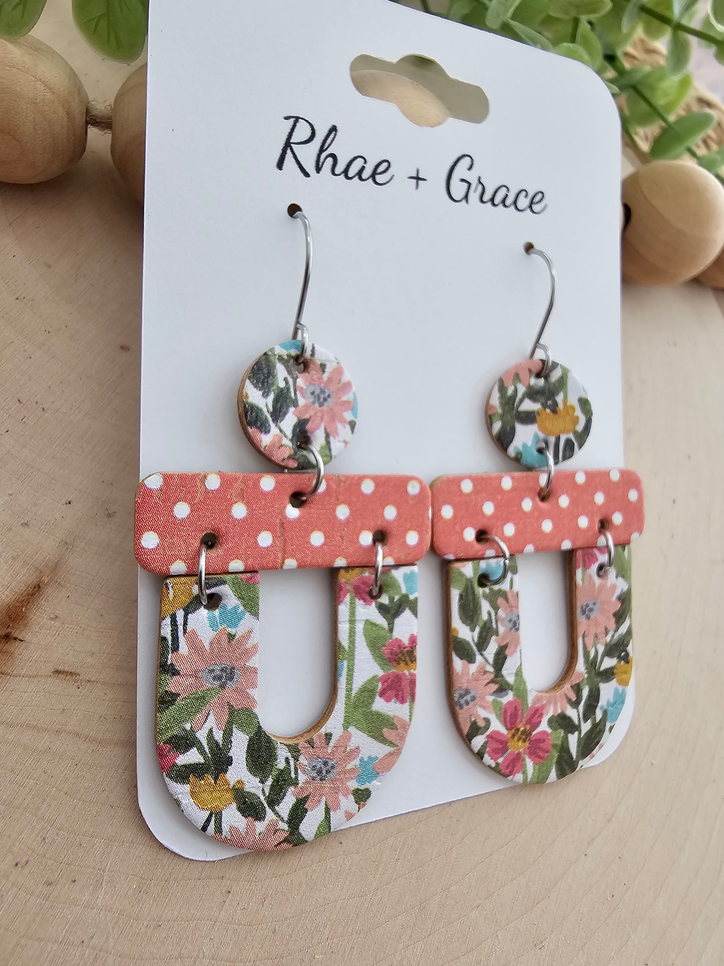 Spring Floral & Dots "U" Earrings