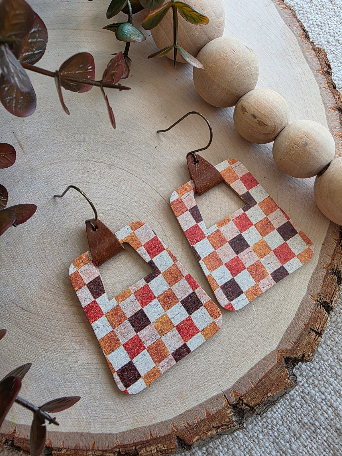 Autumn Checkered Rounded Geo Cutout Earrings