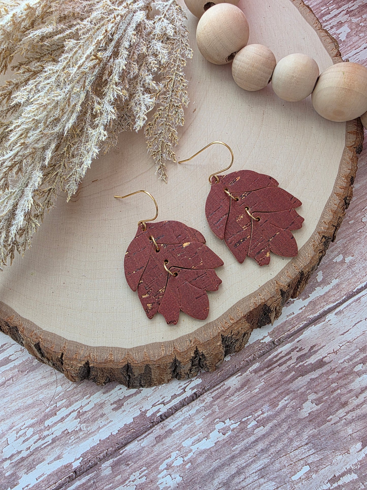 Rusty Red & Gold Tiered Leaf Earrings