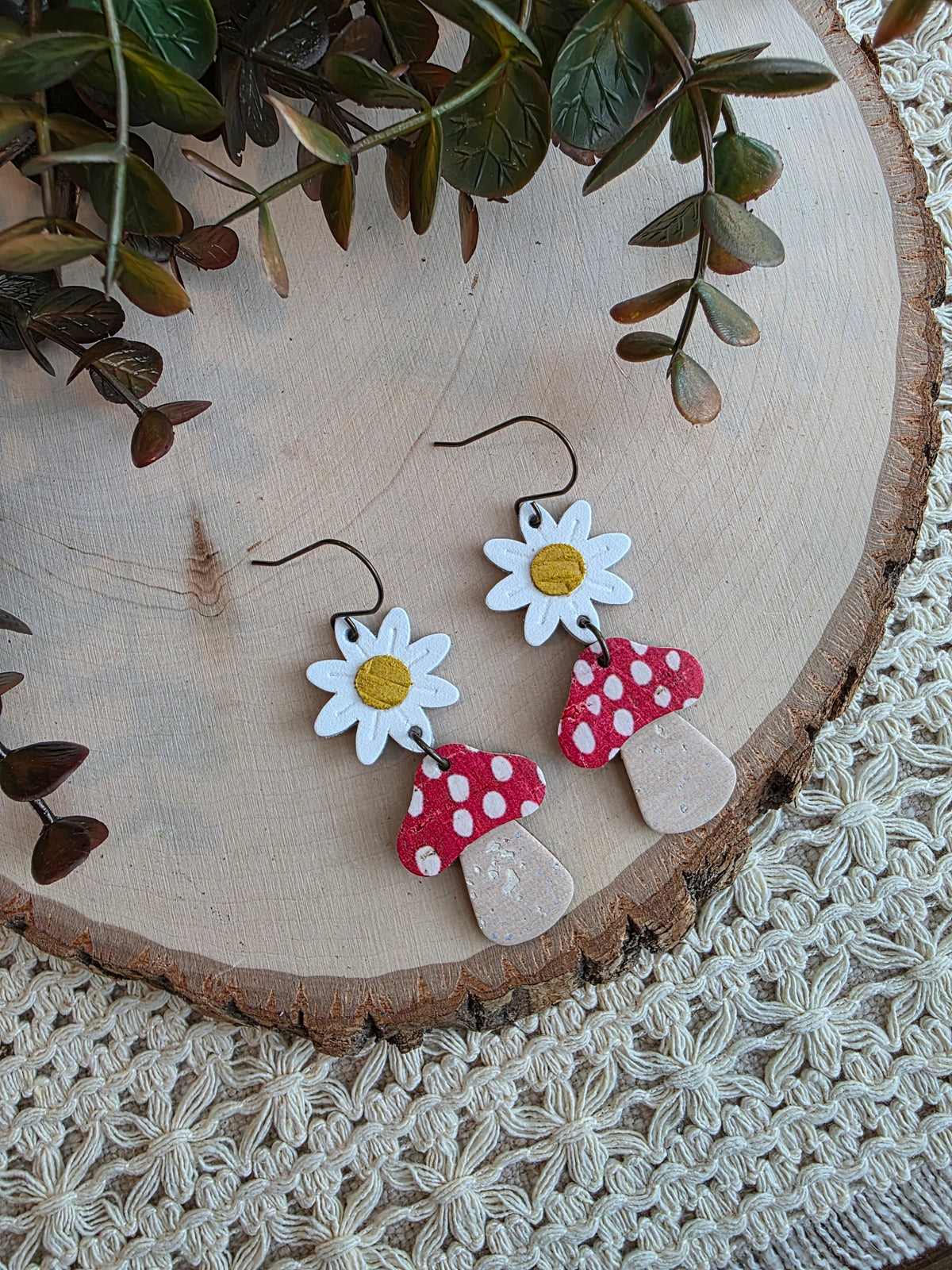 Whimsical Toadstool Earrings - Red