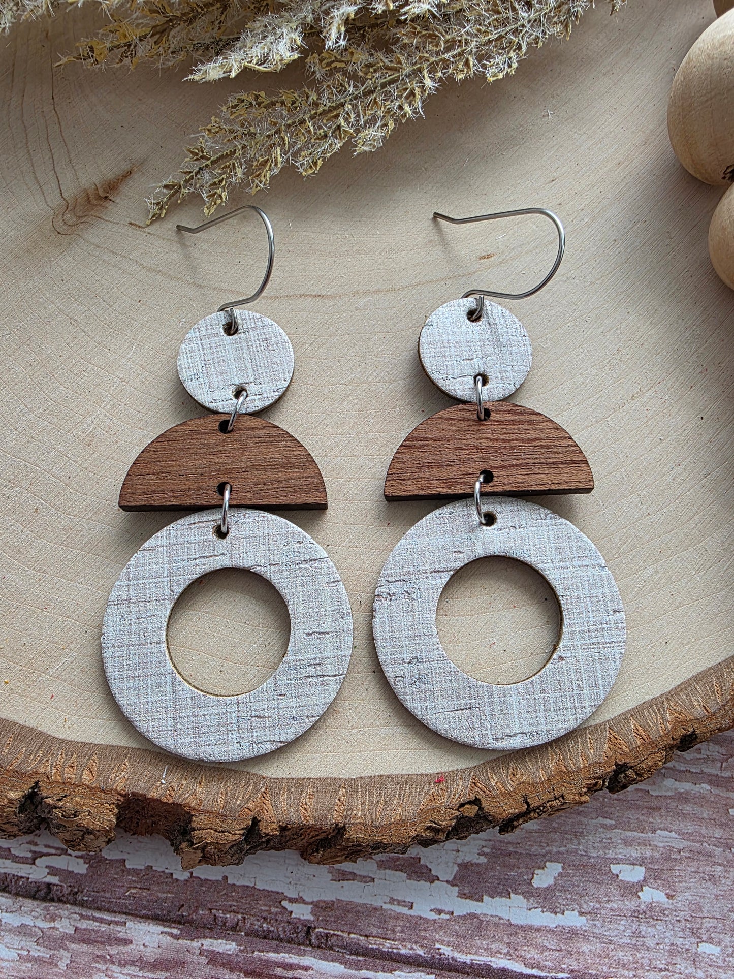 Tan Geometric Circle Stacked Earrings