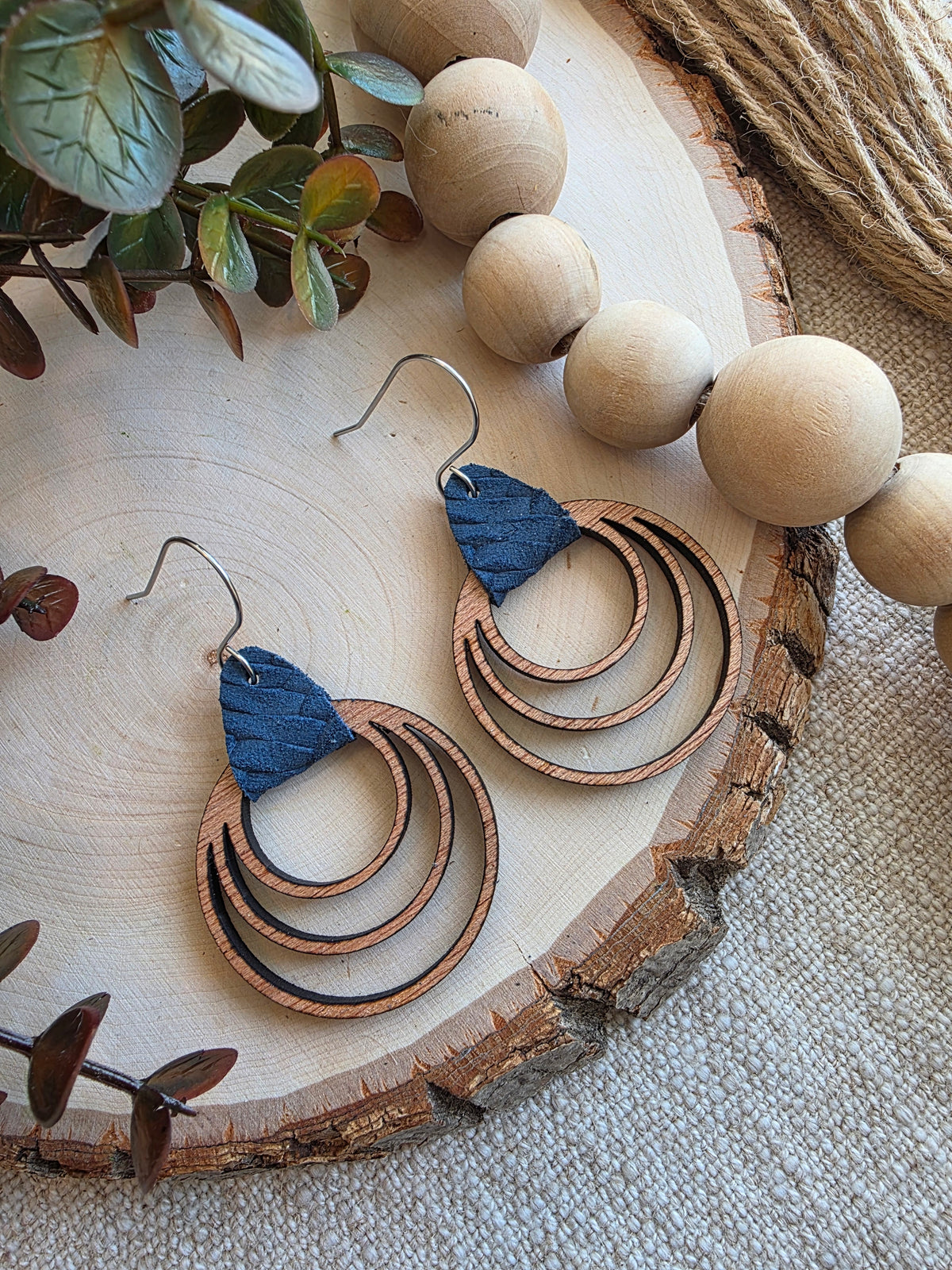 Navy Blue Triple Hoop Earrings