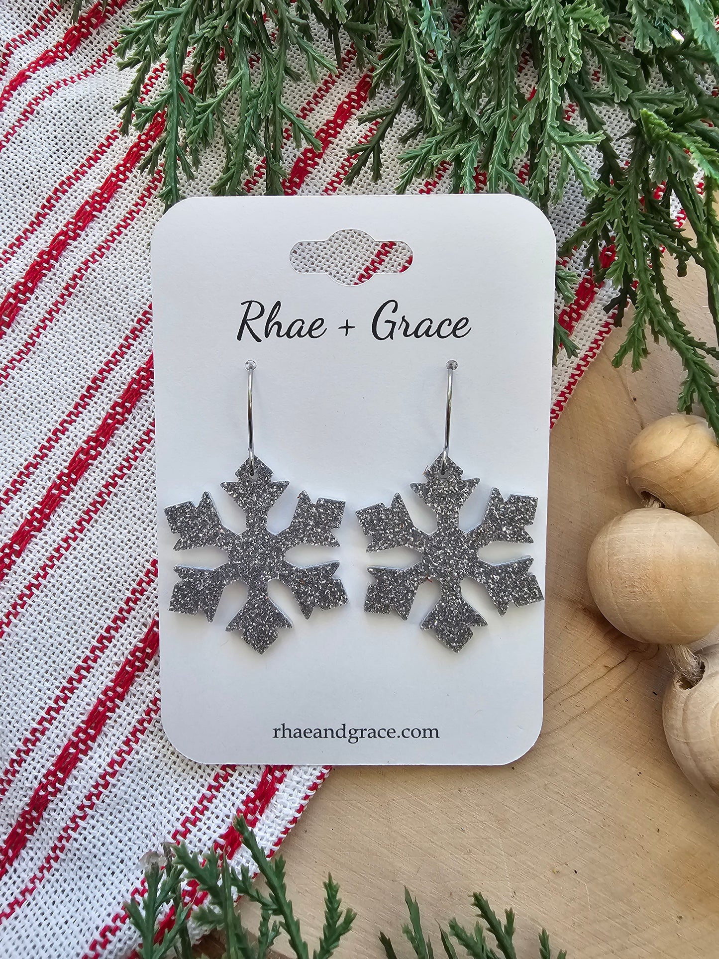 Silver Glitter Snowflake Earrings