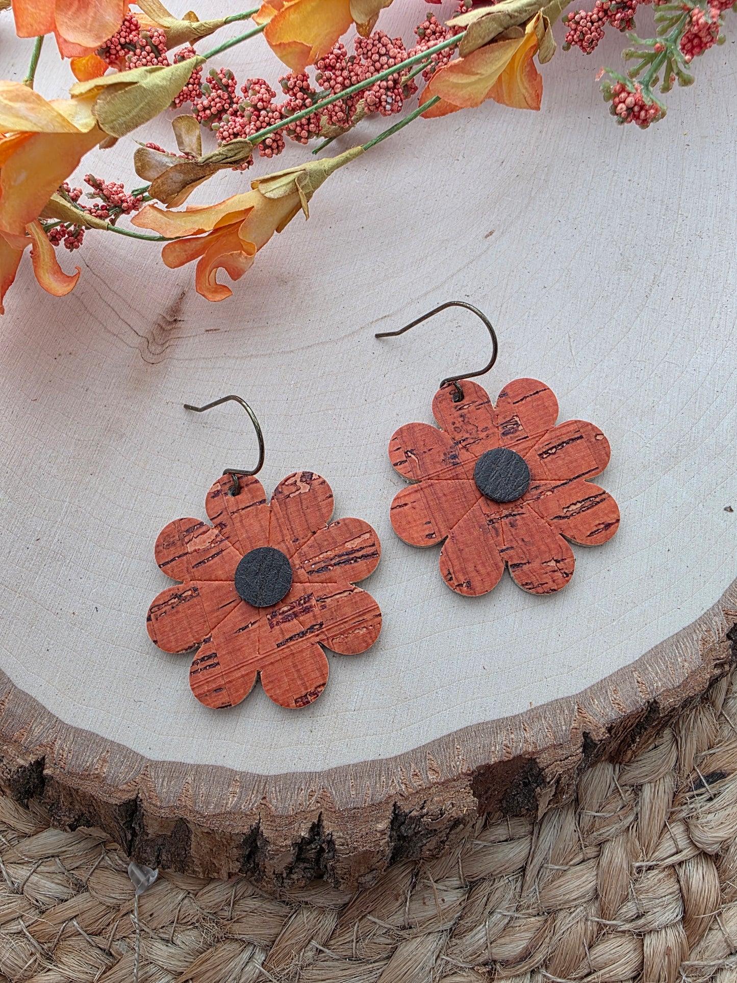 Orange Daisy Flower Earrings