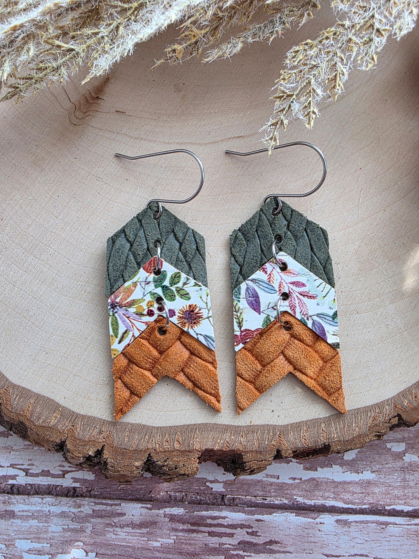 Autumn Floral Triple Chevron Arrow Earrings
