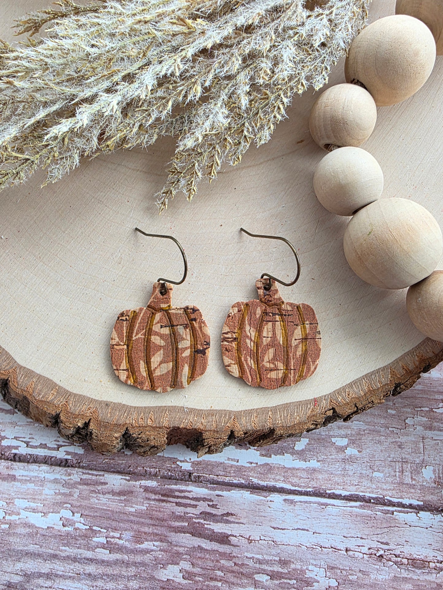 Rusty Orange Willow Branch Pumpkin Earrings