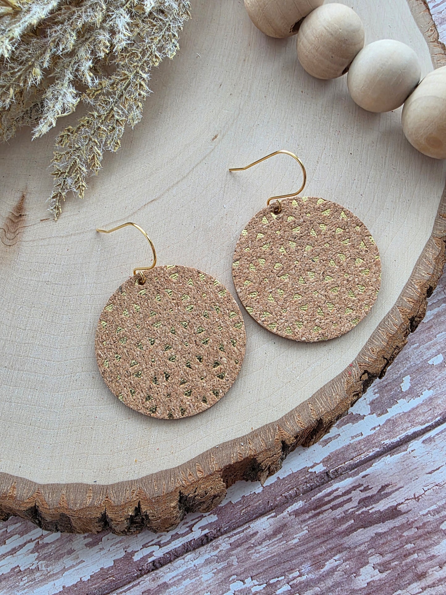 Gold & Cork Intricate Windowpane Circle Earrings