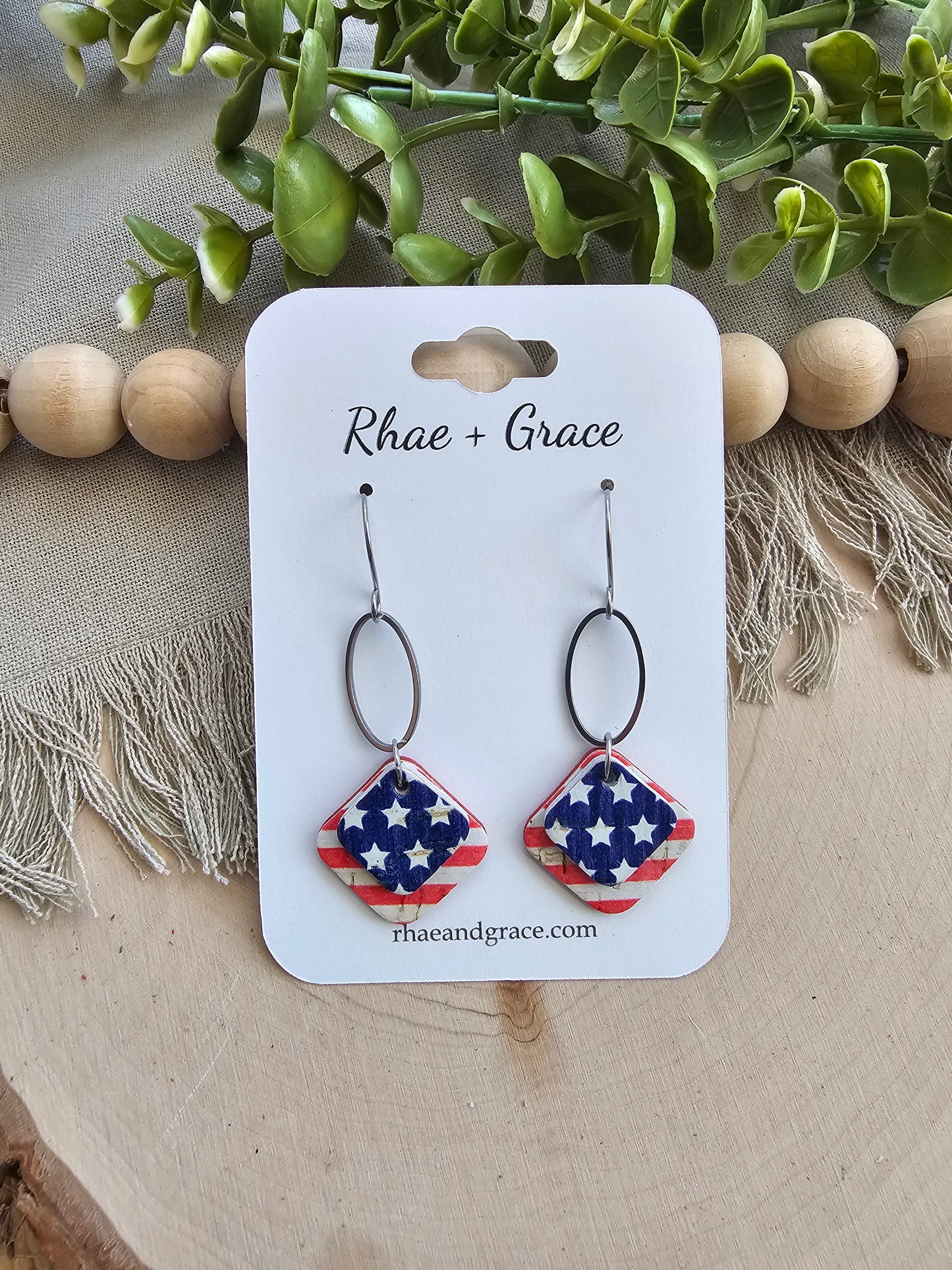 Stars & Stripes Dainty Diamond Drop Earrings