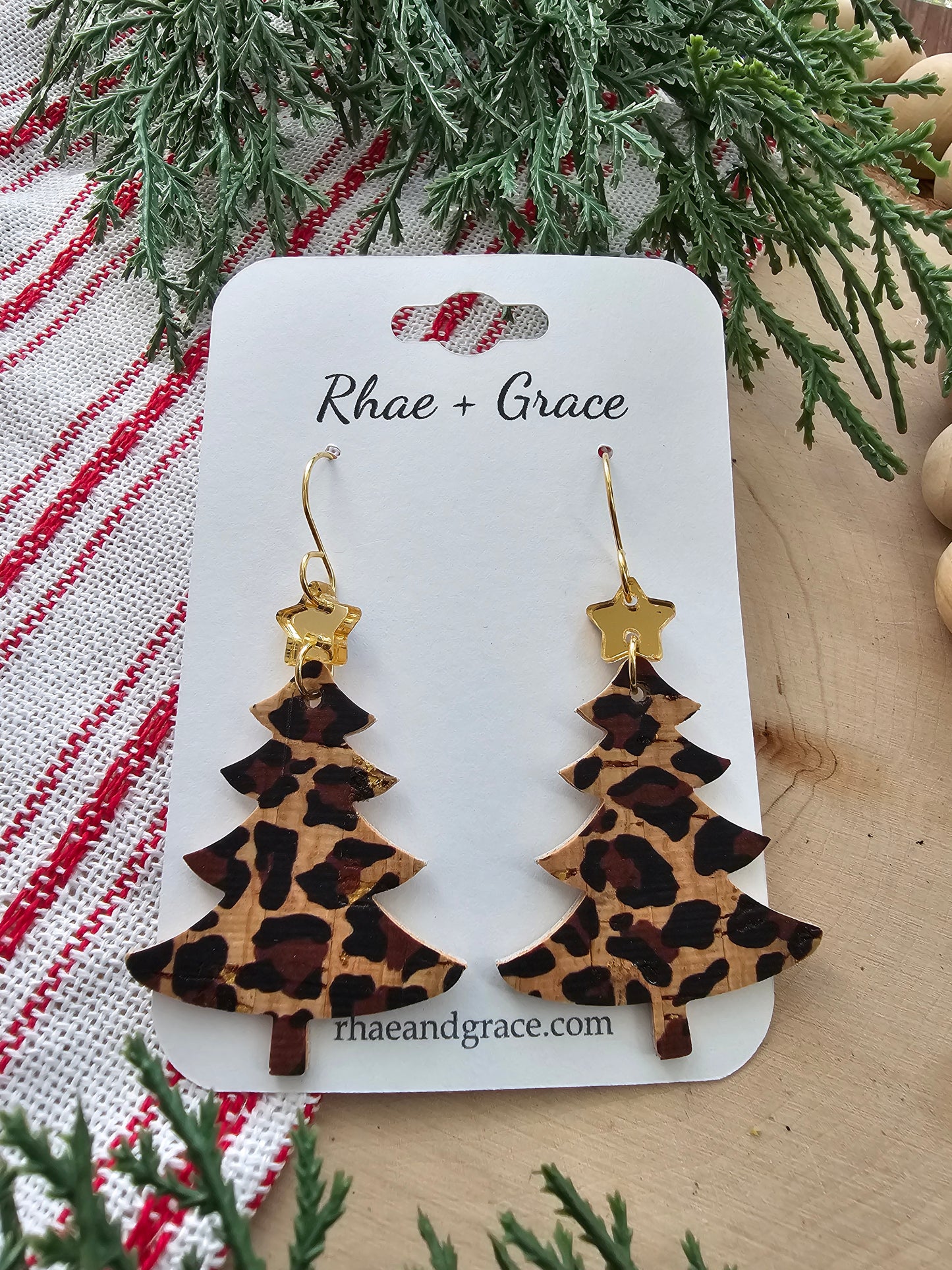 Cheetah Print Christmas Tree Earrings