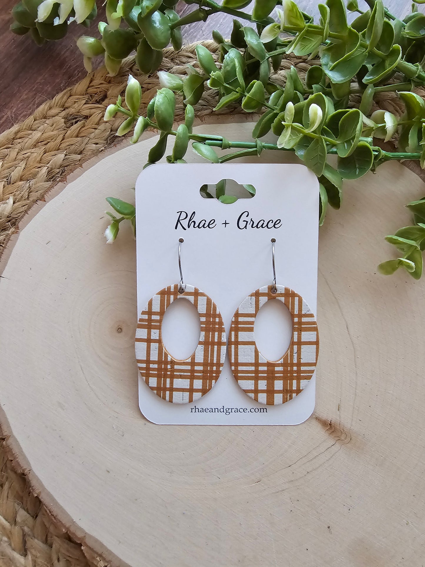 Autumn Plaid Chunky Oval Earrings