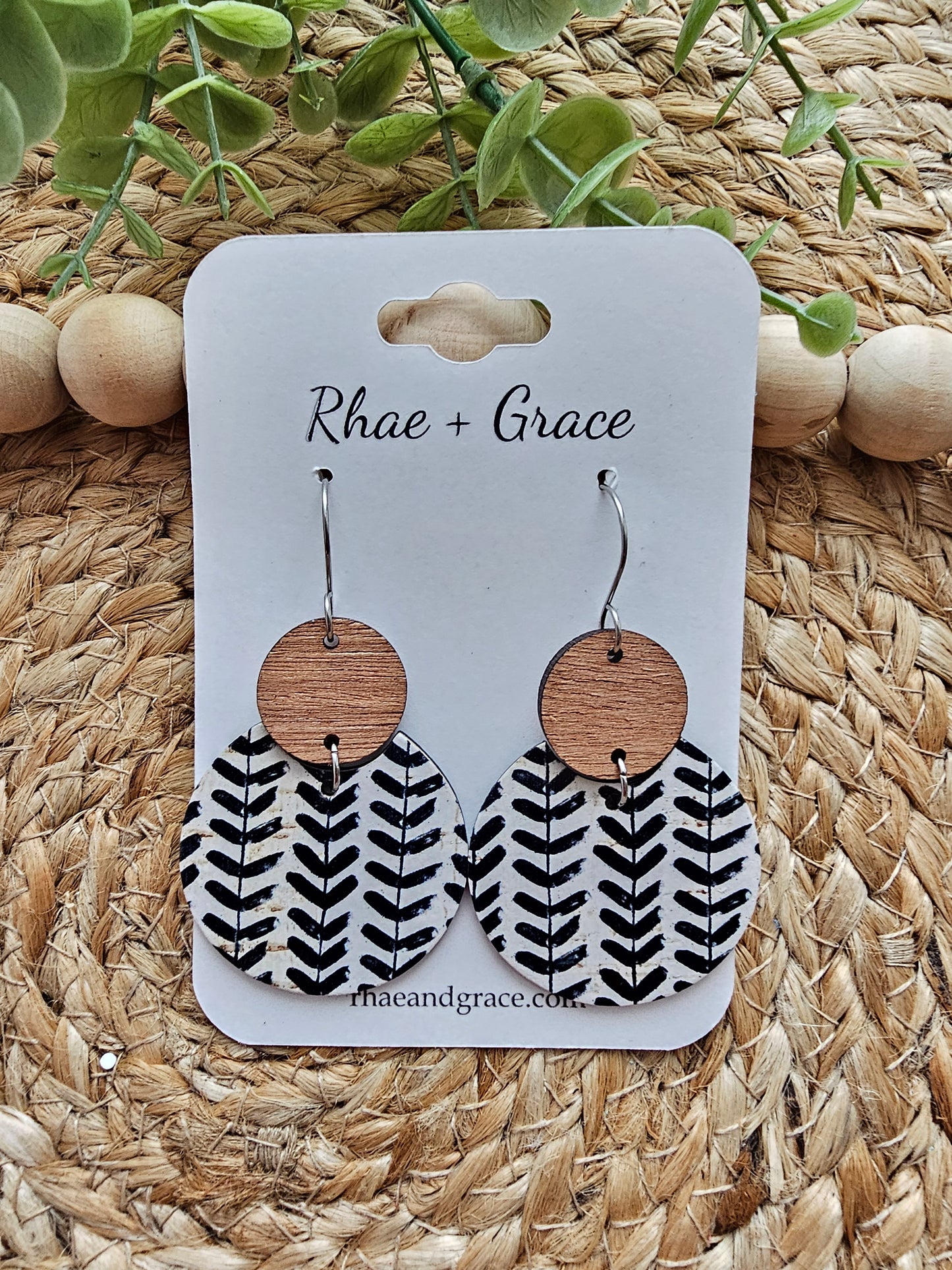 Black & White Stitch Circle Earrings