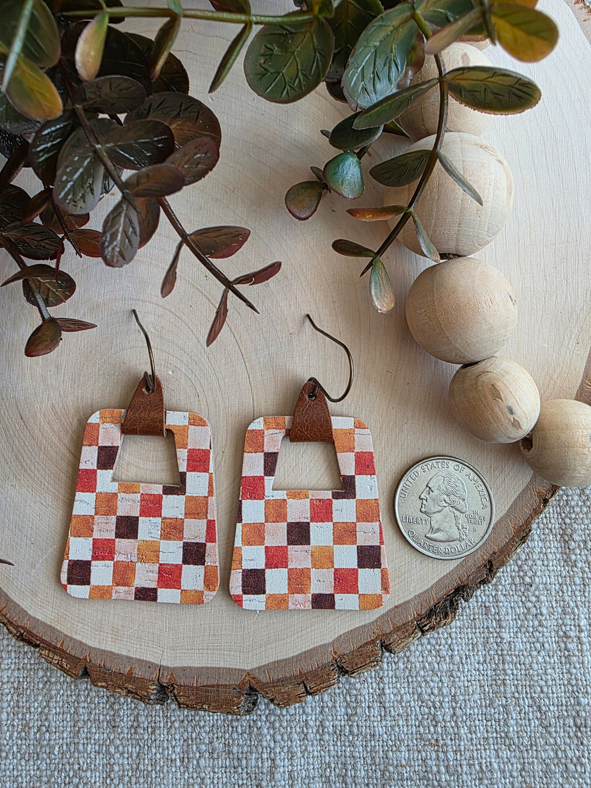 Autumn Checkered Rounded Geo Cutout Earrings