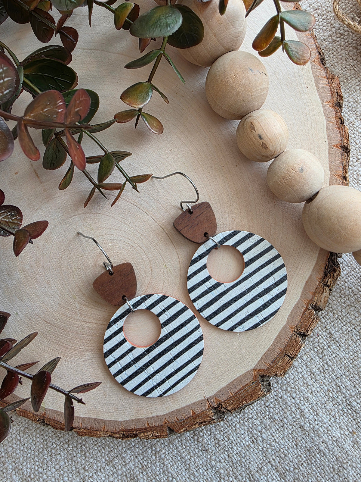 Black & White Striped Circle Cutout Earrings