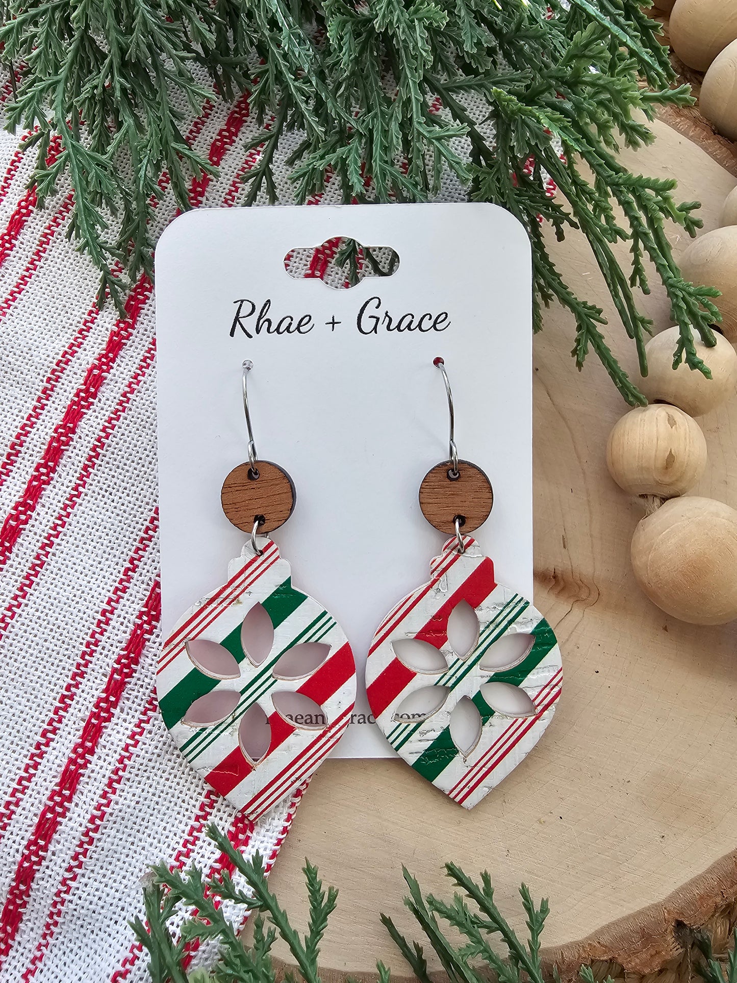 Candy Striped Christmas Ornament Earrings