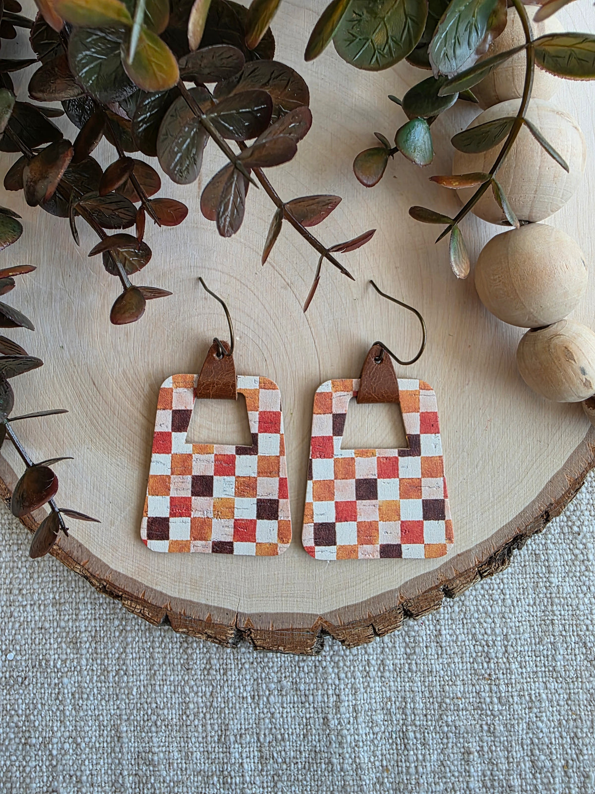 Autumn Checkered Rounded Geo Cutout Earrings